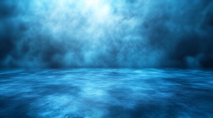 Poster - Abstract Blue Water and Fog Background Texture Serene and Mysterious Underwater Atmosphere for Design : Generative AI
