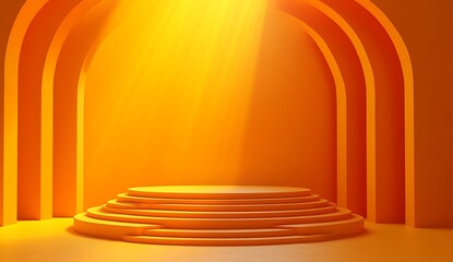 Poster - Elegant orange platform with geometric design illuminated by a soft spotlight perfect for showcasing products and designs : Generative AI