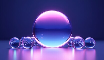 Fototapete - Translucent bubble with vibrant colors and reflections on a smooth surface creating an artistic focal point : Generative AI