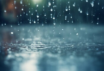Wall Mural - color tone season falling rain floor drop rainy blue close water nature motion liquid raindrop isola