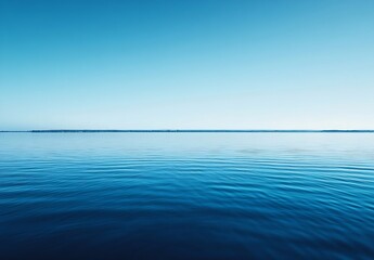 Fototapete - Calm Blue Ocean and Sky Horizon  Peaceful Seascape with Water Ripples and Distant Land  Minimalist Nature Scene : Generative AI