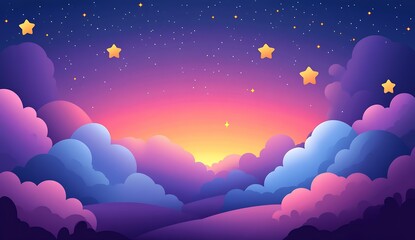 Poster - Dreamy sunset landscape with colorful clouds and twinkling stars in a magical sky : Generative AI