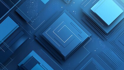 Aufkleber - Modern geometric background with layered squares and intricate designs in shades of blue : Generative AI