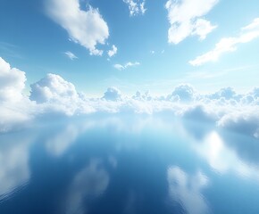 Poster - Calm Sea and Sky Tranquil Ocean Horizon with Soft Clouds Reflective Water Surface Serene Scene Peaceful Nature : Generative AI