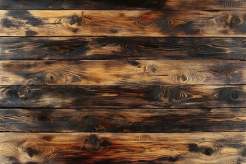 Poster - Dark Brown Wood Texture with Burned Details. Rustic wooden planks background for design surface pattern aged and natural vibe : Generative AI