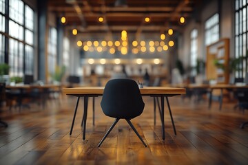 Leinwandbilder - Modern Open Office Space with Empty Desk and Chair Minimalist Business Interior with Large Windows and Natural Light : Generative AI