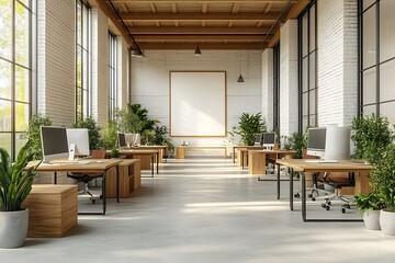 Leinwandbilder - Modern Open Office Space with Natural Light Desks and Plants Ideal Workplace for Productivity and Creativity Interior Design : Generative AI