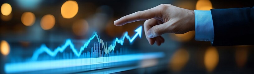 Aufkleber - Rising Market Chart with Hand Indicating Growth and Success in Finance Business and Investment Analysis : Generative AI