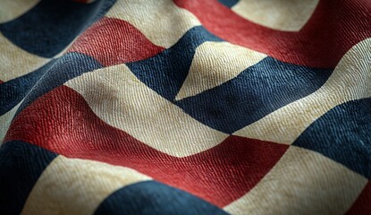 Leinwandbilder - Textured fabric in bold red blue and cream colors creating a mesmerizing wave pattern : Generative AI