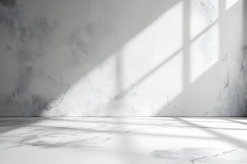 Leinwandbilder - Empty White Room with Sunlight Through Window Concrete Wall Texture Minimalist Interior Space for Backgrounds and Design : Generative AI