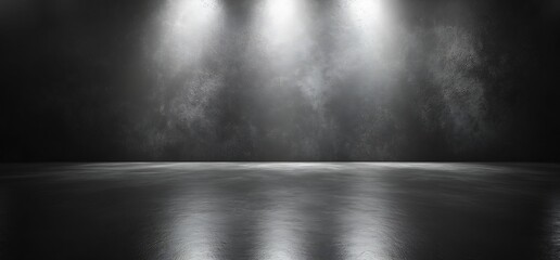 Aufkleber - Dark Concrete Room with Dramatic Spotlight Illumination for Product Showcase and Atmospheric Backgrounds : Generative AI