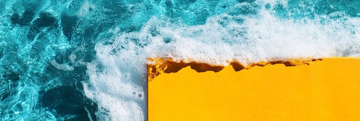 Wall Mural - aerial view of turquoise ocean waves meeting a vibrant yellow sandy beach, creating a stunning contr