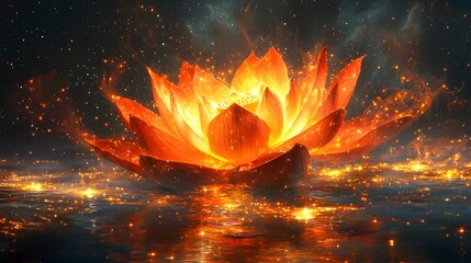 Wall Mural - cosmic lotus flower glowing in vibrant hues