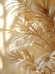Aufkleber - Elegant Golden Palm Leaves in Soft Sunlight Creating a Warm and Luxurious Botanical Aesthetic Background : Generative AI
