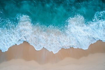 Poster - Aerial View of Ocean Waves Crashing on Sandy Beach Creating Beautiful Seascape for Nature Photography : Generative AI