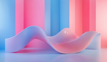 Poster - Stylish Minimalist White Wave Structure Against a Colorful Pink and Blue Backdrop for Interior Design : Generative AI