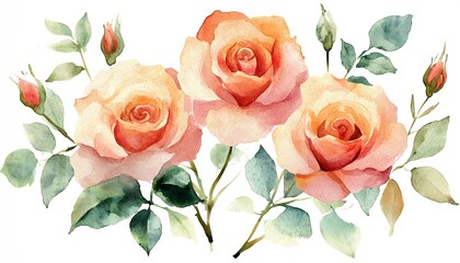 Aufkleber - Stunning watercolor artwork featuring three elegant pink roses in a lush green setting perfect for decoration : Generative AI