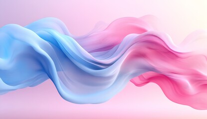Poster - Fluid abstract waves of pink and blue colors creating a sense of motion and elegance in a soft pastel environment : Generative AI