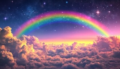 Poster - Enchanting View of a Rainbow Over Soft Clouds with a Magical Twilight Glow : Generative AI