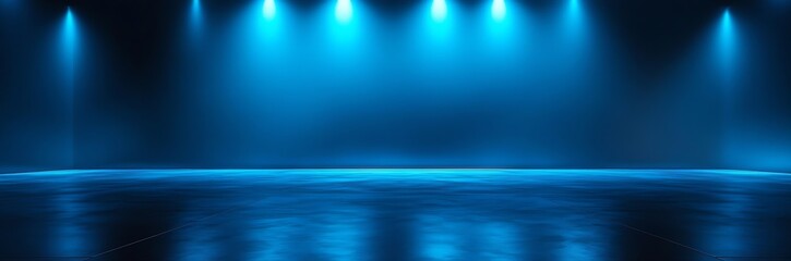 Aufkleber - Blue Lit Empty Stage  Dramatic Spotlight Effect for Performance and Presentation Space Backdrop Template : Generative AI