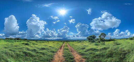 Aufkleber - Wide Open Landscape with Scenic Clouds and Vibrant Sunlight : Generative AI