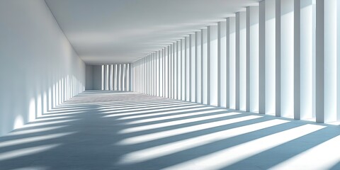 Aufkleber - Hallway Corridor with Sunlight and Shadow Strips Modern Architecture Building Design Interior Perspective : Generative AI