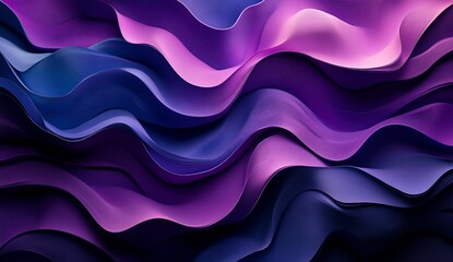 Fototapete - Vibrant layered wave design featuring rich purples and blues flowing elegantly across a dark canvas : Generative AI