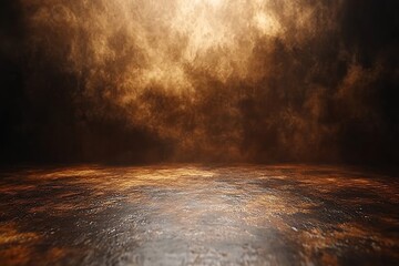 Poster - Dramatic Stage Backdrop with Golden Lighting and Dark Smoke Effect for Theater and Product Presentations : Generative AI