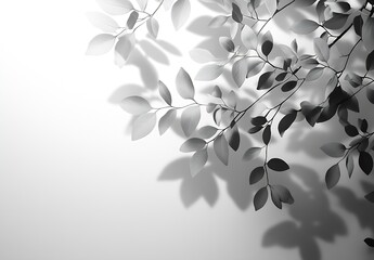 Aufkleber - Elegant Black and White Photograph of Leaves and Branches Creating Soft Shadows on White Backdrop : Generative AI