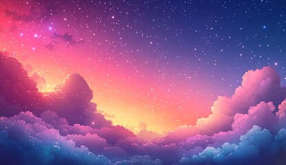 Poster - Vibrant digital artwork showcasing a dreamlike sky full of clouds and a glorious sunset background : Generative AI