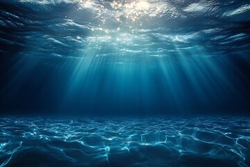 Poster - Underwater Serenity Sunlight Rays Through Ocean Water with Ripples on the Sea Floor for Tranquil Nature Backgrounds : Generative AI