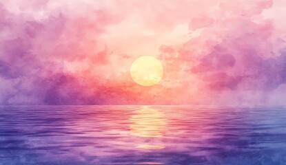Leinwandbilder - Enchanting sunrise painting showcasing vivid colors reflecting on smooth ocean waters : Generative AI