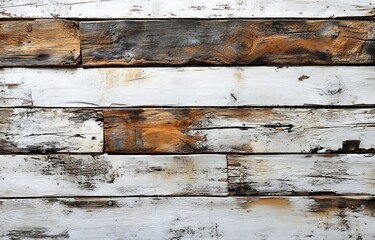 Aufkleber - Rustic Wood Planks Painted White and Brown Background Distressed Wood Texture Old Barn Wood Weathered Surface for Crafts : Generative AI