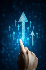 Aufkleber - Digital Growth Arrows Concept Pushing Business Forward with Hand on a Glowing Blue Screen for Financial Success : Generative AI