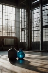 Wall Mural - two vases, one blue and one black