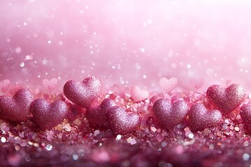 Aufkleber - Sparkling Pink Hearts Glitter Background for Valentine's Day Love and Romance Theme Shiny Texture with Bokeh Effects : Generative AI