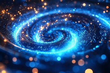 Poster - Swirling Galaxy of Blue and Gold Lights Sparkle in Stunning Abstract Space Illustration for SciFi and Wonder : Generative AI