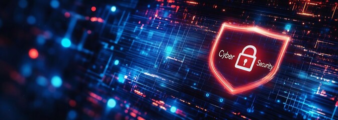 Leinwandbilder - Cyber Security Shield with Lock on Digital Background Protection and Data Privacy Technology Concept : Generative AI