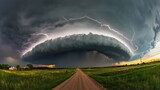 Lightning coils into a radiant "9", suspended in a sky filled with dramatic storm clouds and intense electric energy.
