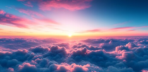 Fototapete - Pink and Blue Sunset Above the Clouds Dreamy Sky Cloudscape Beauty Dawn Horizon : Generative AI