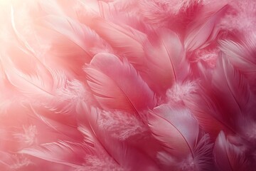 Poster - Pink Feather Abstract Soft Texture Background Gentle Fluffy Downy Plumes Pastel Gradient Dreamy Delicate Detail : Generative AI