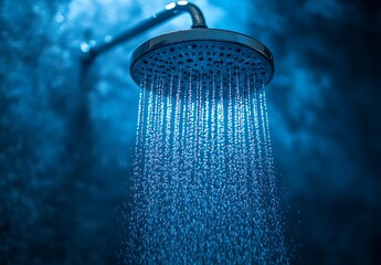 Leinwandbilder - Blue Shower Head Streaming Water Close Up Macro Photography for Refreshment and Cleanliness Beauty Health Care : Generative AI