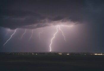 Wall Mural - dangerous storm events violent lightning electricity sky lighting stormy power city light cloud ener