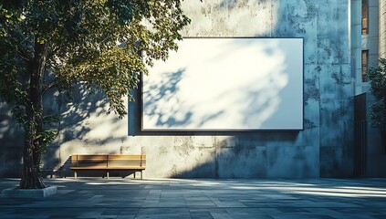 Poster - Large Blank Billboard on Concrete Wall with Tree Creates Opportunity for Urban Advertising Campaign : Generative AI