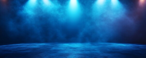 Poster - Abstract Blue Stage Lighting with Fog Creating a Dramatic and Atmospheric Background Ideal for Events : Generative AI