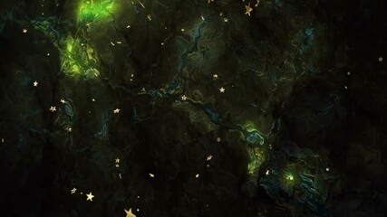 Wall Mural - glowing green and blue animation with scattered golden stars in background