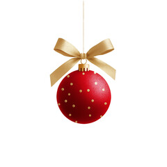 Wall Mural - Isolated red Christmas ball decoration on transparent background. Christmas tree decoration with a bow. Hanging red ball. Cut out Christmas glass ball.	 