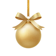 Wall Mural - Isolated golden Christmas ball decoration on transparent background. Christmas tree decoration with a bow. Hanging red ball. Cut out Christmas glass ball.	 