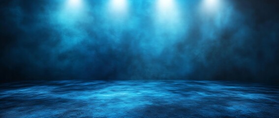 Poster - Dark Blue Spotlight Background with Abstract Texture and Stage Floor Great for Product Showcase or Presentation : Generative AI