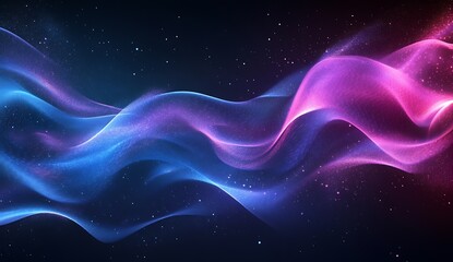 Leinwandbilder - Dynamic flowing waves with glowing particles in a beautiful mix of pink and blue light : Generative AI